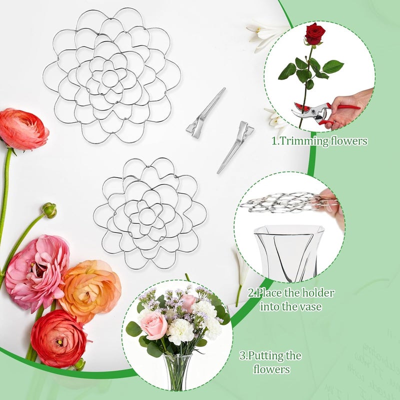 hurifeng 3Pcs Flower Arrangement Holder Set- Stainless Steel Floral Grid Organizer - Wire Frog Insert for Vases Bouquets DIY Home Decor(Silver) - Image 3